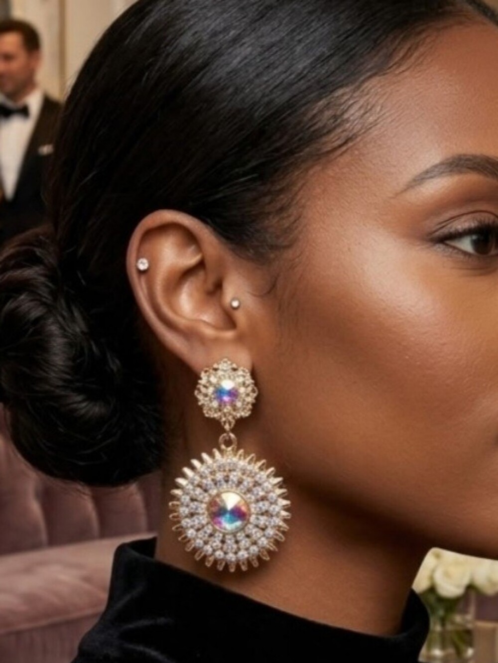 For You by Jen Radiant AB Crystal Drop Earrings - Goldtone